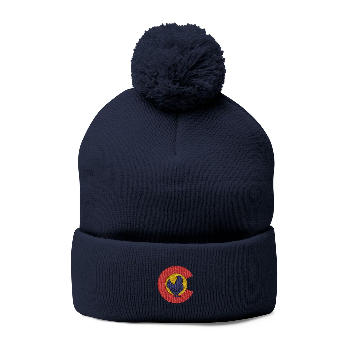Colorado Chicken Embroidered Beanie – Cozy Pom-Pom Knit Cap for Cold Weather