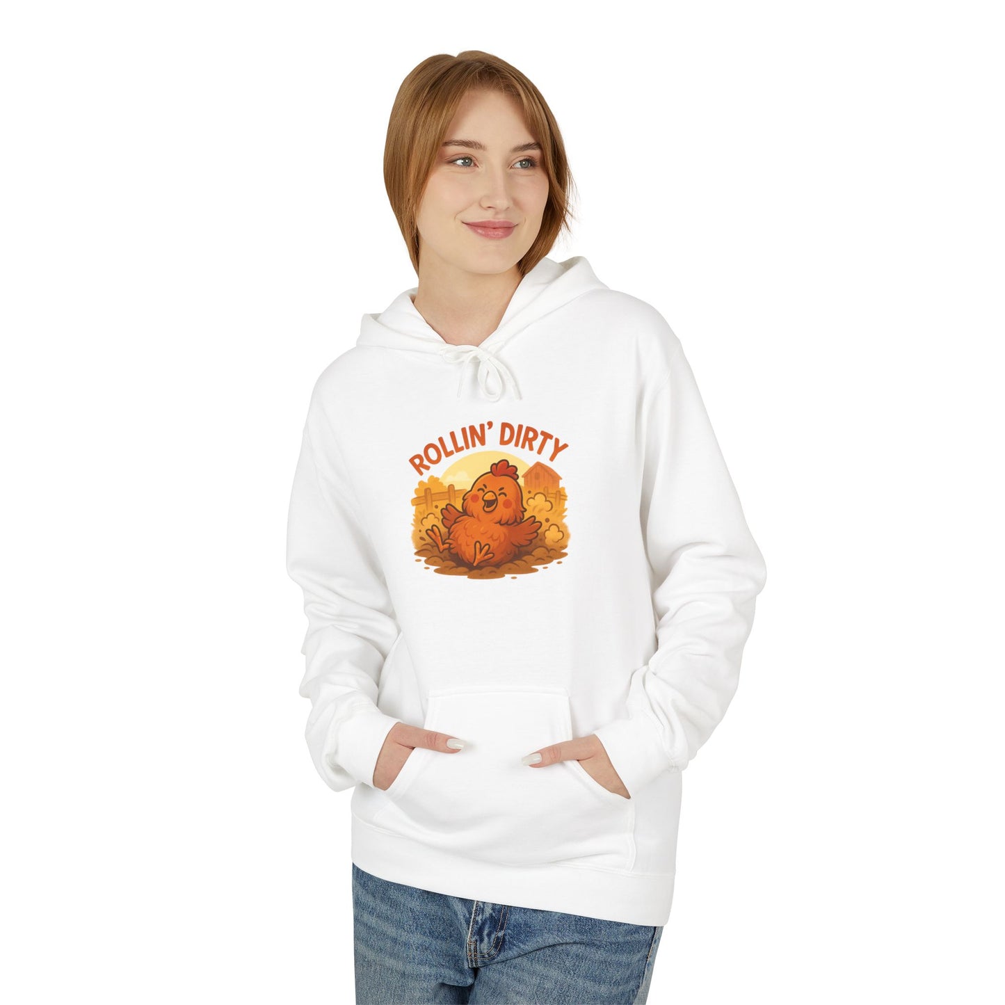 Rollin' Dirty Unisex Hoodie – Funny Chicken Dust Bath Design
