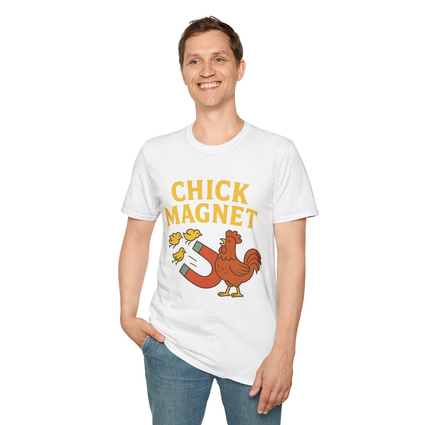 Chick Magnet Tee – Funny Rooster & Magnet Unisex Shirt for Men