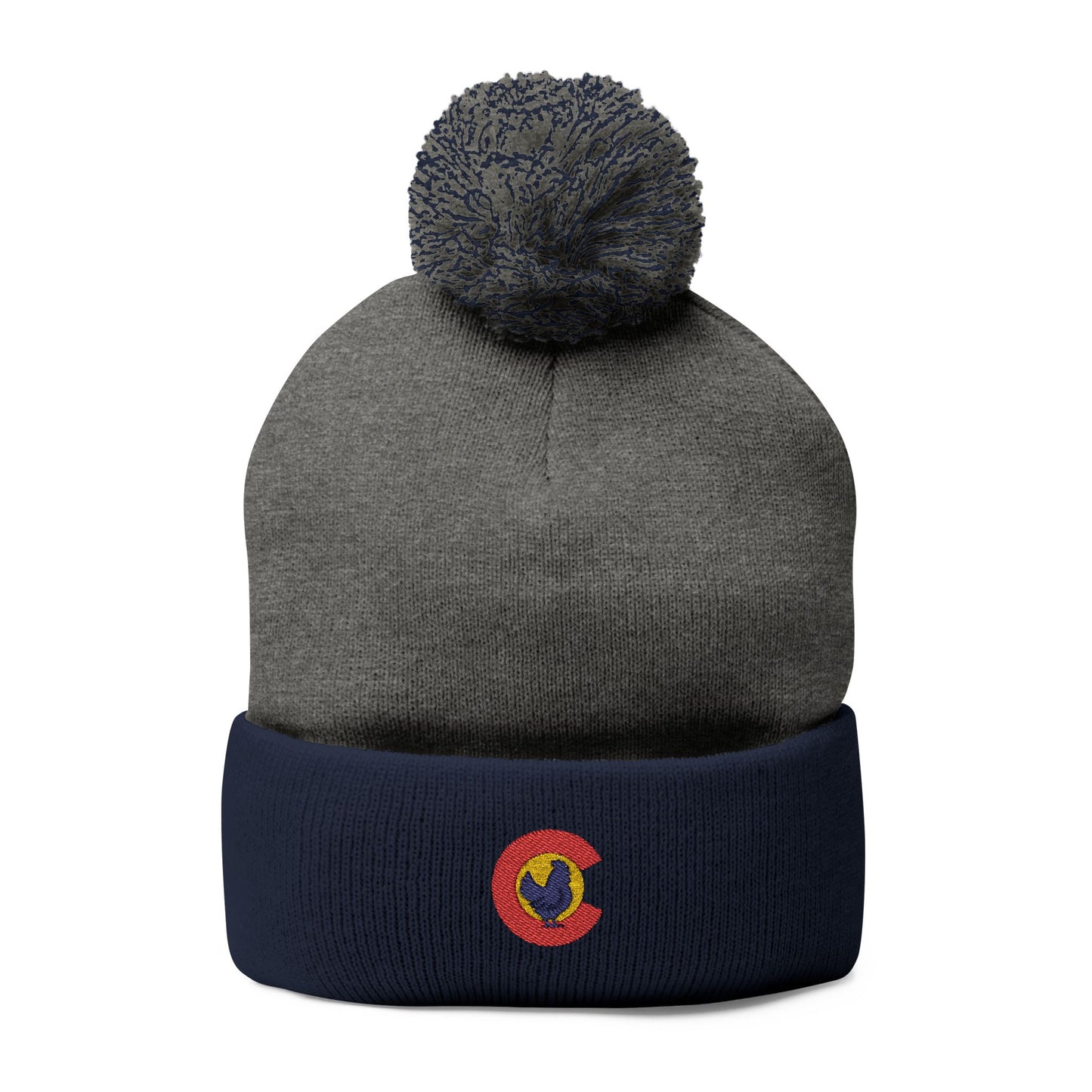 Colorado Chicken Embroidered Beanie – Cozy Pom-Pom Knit Cap for Cold Weather