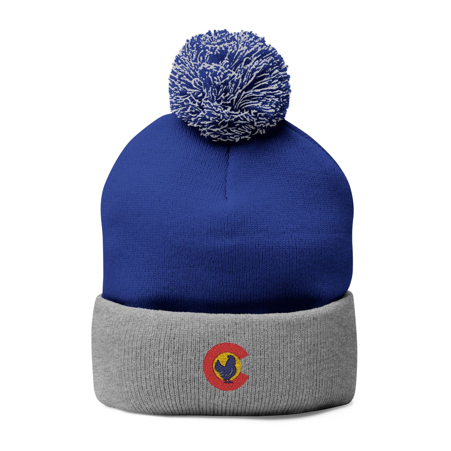 Colorado Chicken Embroidered Beanie – Cozy Pom-Pom Knit Cap for Cold Weather