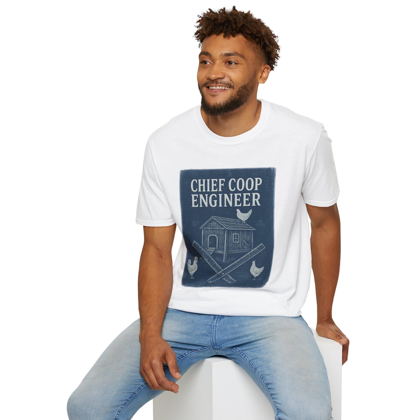 Chief Coop Engineer Blueprint Tee – Rustic Chicken-Dad Unisex Shirt