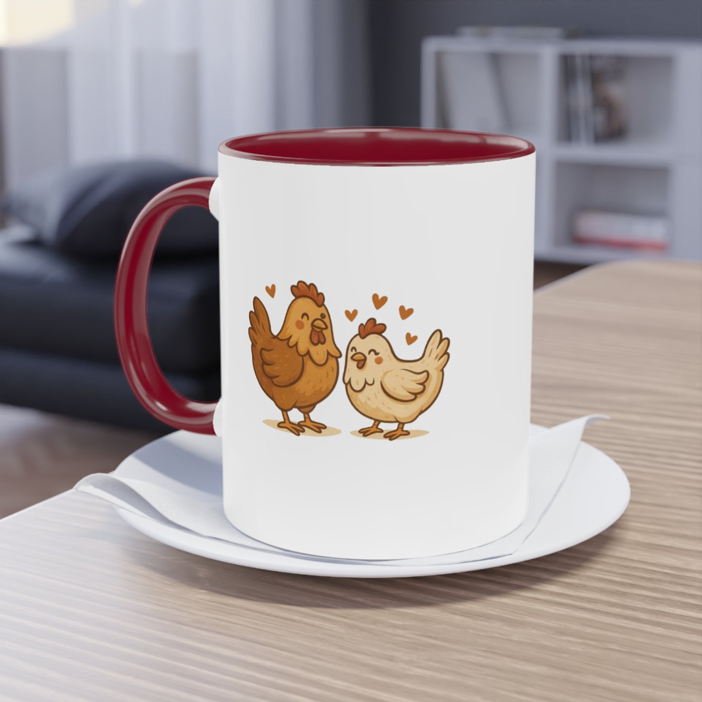 Chicken Love Mug – 11 oz Two-Tone Coffee Cup for Poultry Fans & Sweethearts