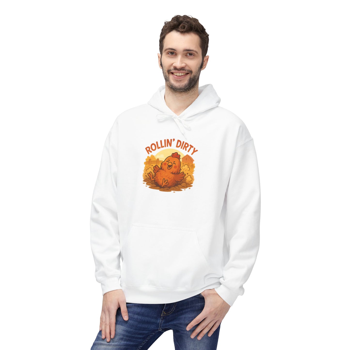 Rollin' Dirty Unisex Hoodie – Funny Chicken Dust Bath Design