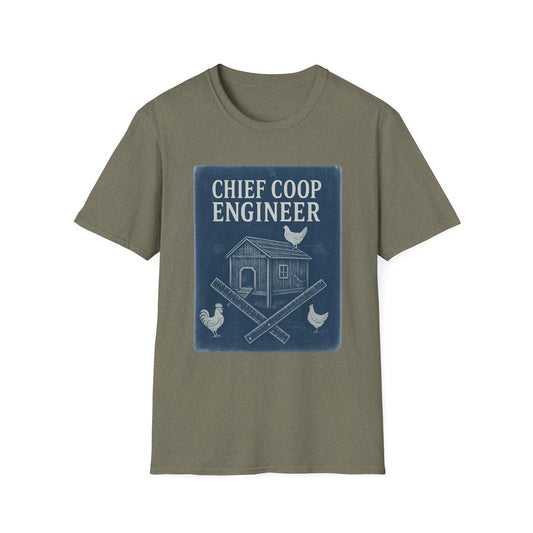 Chief Coop Engineer Blueprint Tee – Rustic Chicken-Dad Unisex Shirt