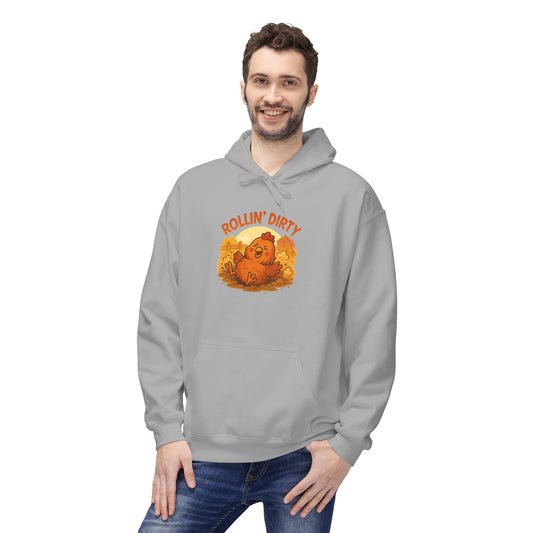 Rollin' Dirty Unisex Hoodie – Funny Chicken Dust Bath Design